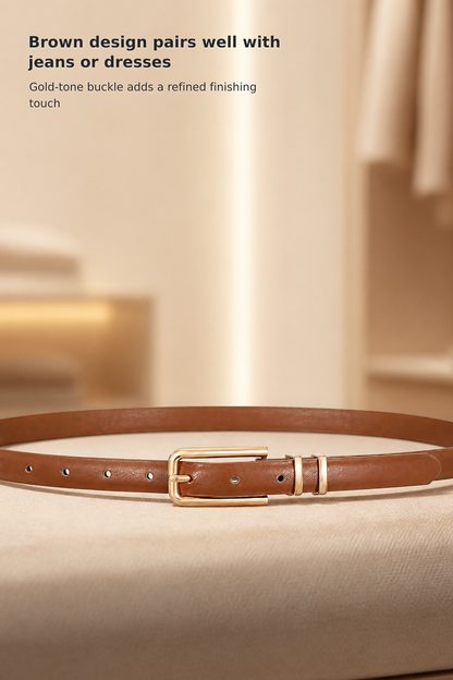 Women’s Slim Waist Belt with Gold-Tone Buckle